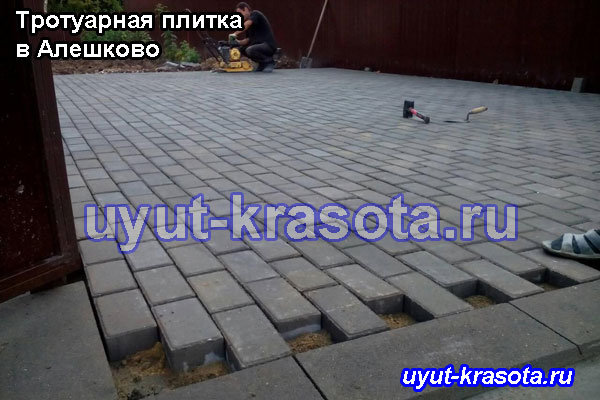 Укладка тротуарной плитки брусчатка в деревне Алёшково 