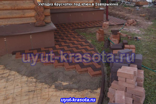 Укладка тротуарной плитки брусчатка в деревне Заворыкино Ступинский район Московская область
